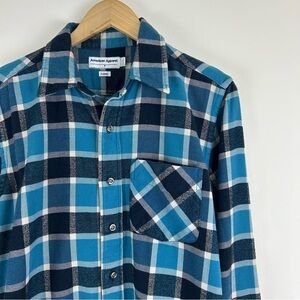 American Apparel Blue Plaid Cotton Flannel Men's‎ Button Down Shirt